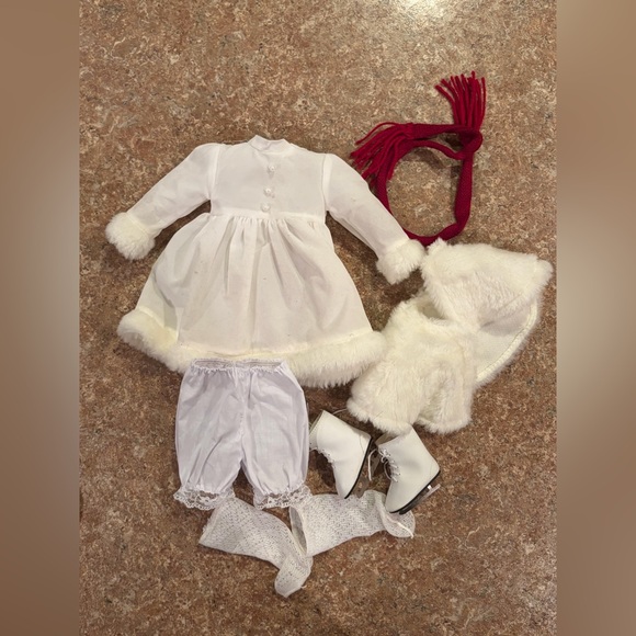 Other - Vintage Winter Fashion Doll, Faux Fur Shrug, Dress, Lace Up Ice Skates, Scarf +